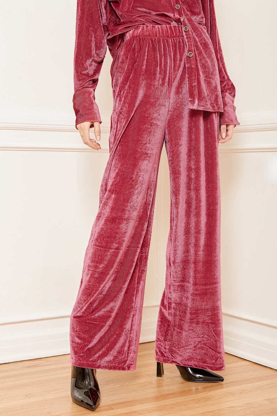 Free People Kit Kat Berry Ready High Rise Wide Leg Pull On Velvet Pants M Retro